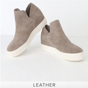 Steve Madden Wedge Wrangle Taupe Suede Bootie Sneakers Leather 8, 1.5in Heel